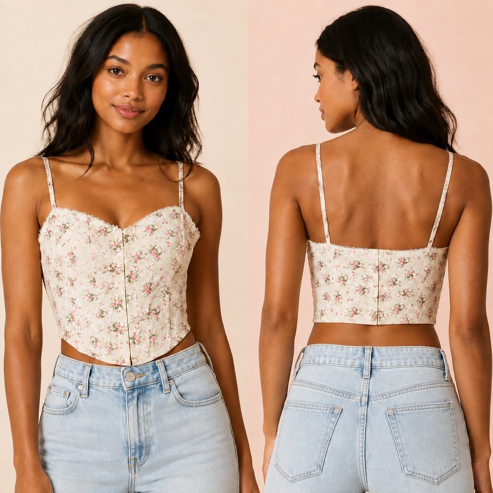 Altar’d State Pink Floral Corset Crop Top Beige NWT Size Small